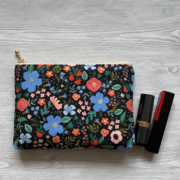 Small Zipper Pouch by Rifle Paper Co. Wild Rose Metallic Black Fabric - Picture 2 of 10